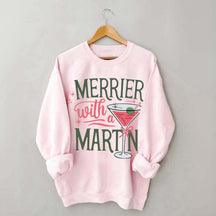 Merrier With A Martini Retro Christmas Sweatshirt