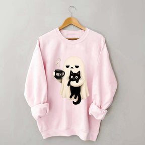 Ghost Holding Black Cat Meh Coffee Sweatshirt