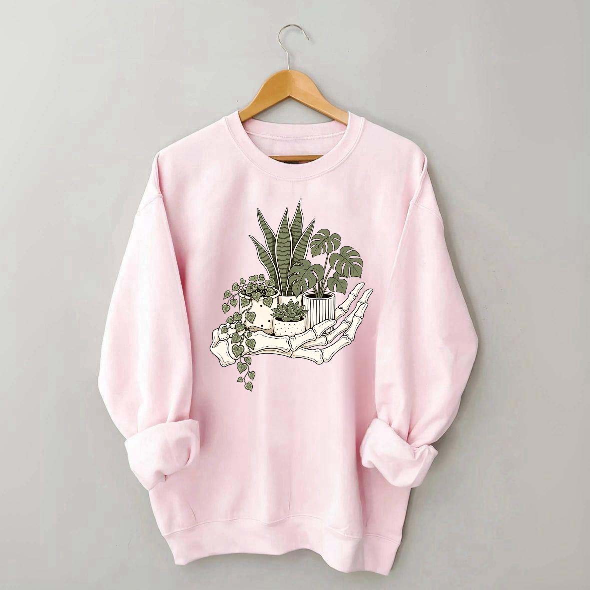 Skeleton Hand Cradling Potted Plants Sweatshirt