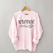 Easily Distracted by Cats and Books Mom Sweatshirt