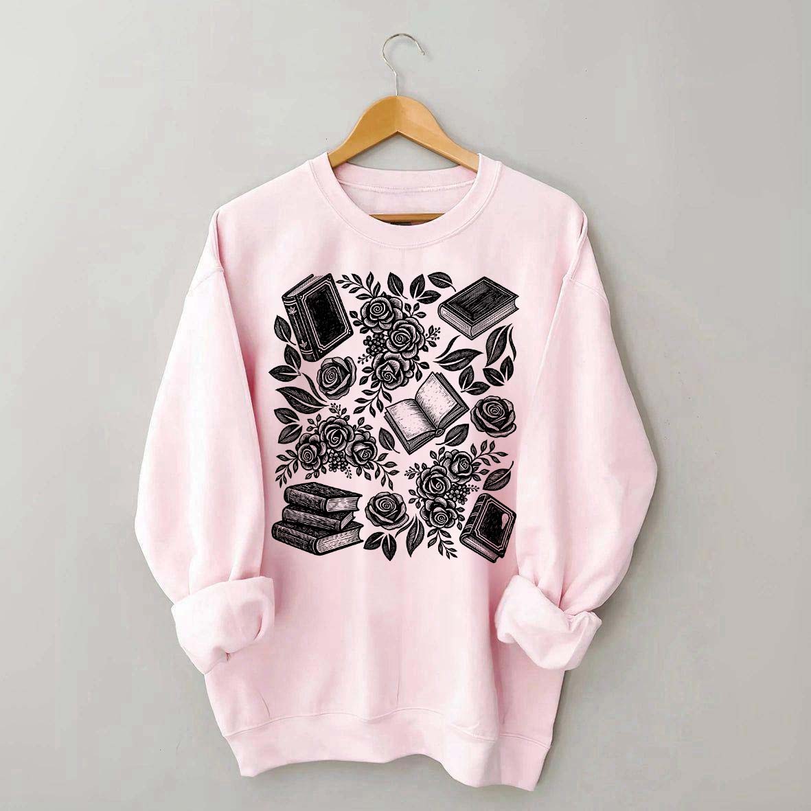 Linocut Books and Flowers Sweatshirt