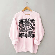 Linocut Books and Flowers Sweatshirt