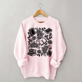 Linocut Books and Flowers Sweatshirt