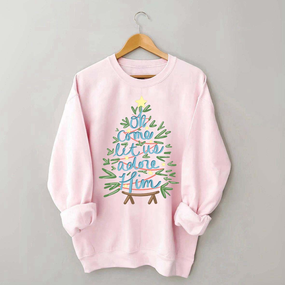 Oh Come Let Us Adore Him Christmas Tree Cute Sweatshirt