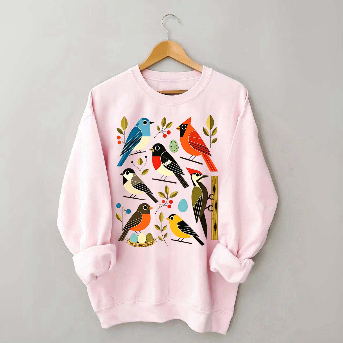 Retro Backyard Birds Cardinal Bluebird Robin Woodpecker Sweatshirt