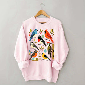Retro Backyard Birds Cardinal Bluebird Robin Woodpecker Sweatshirt