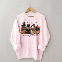 All Booked For Halloween Pumpkin Cats Book Sweatshirt