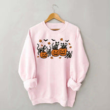 Retro Skeleton Fall Black Cat Pumpkin Sweatshirt