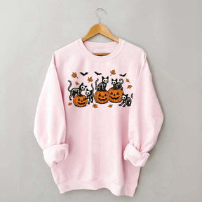 Retro Skeleton Fall Black Cat Pumpkin Sweatshirt