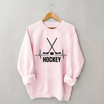 Hockey Sticks & Puck Heartbeat Graphic Sweatshirt