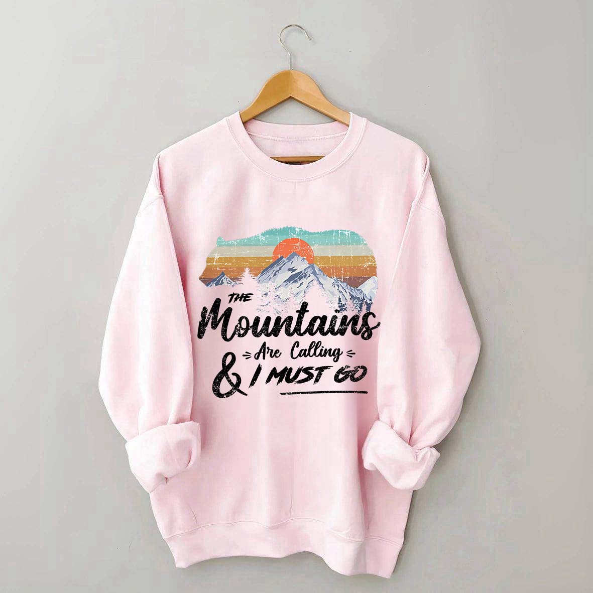 Retro Mountains Are Calling Hiking Camping Sweatshirt
