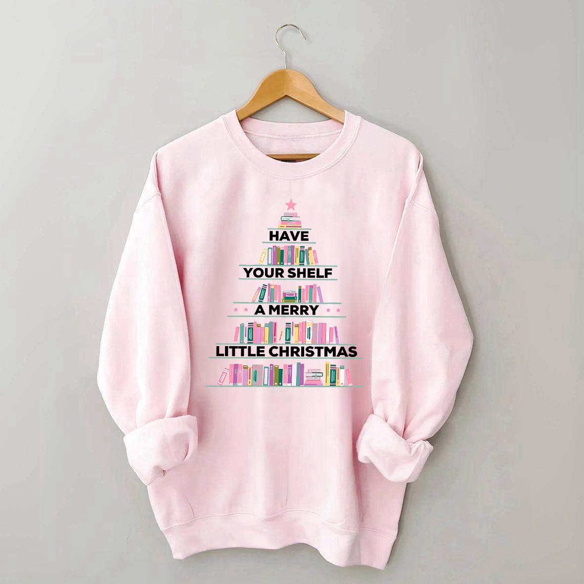 Pink Christmas Book Tree Sweatshirt