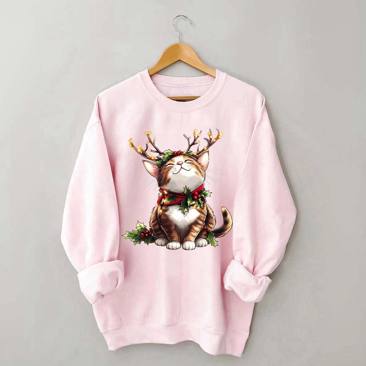 Trendy Sassy Retro Girl Christmas Cat Mom Sweatshirt