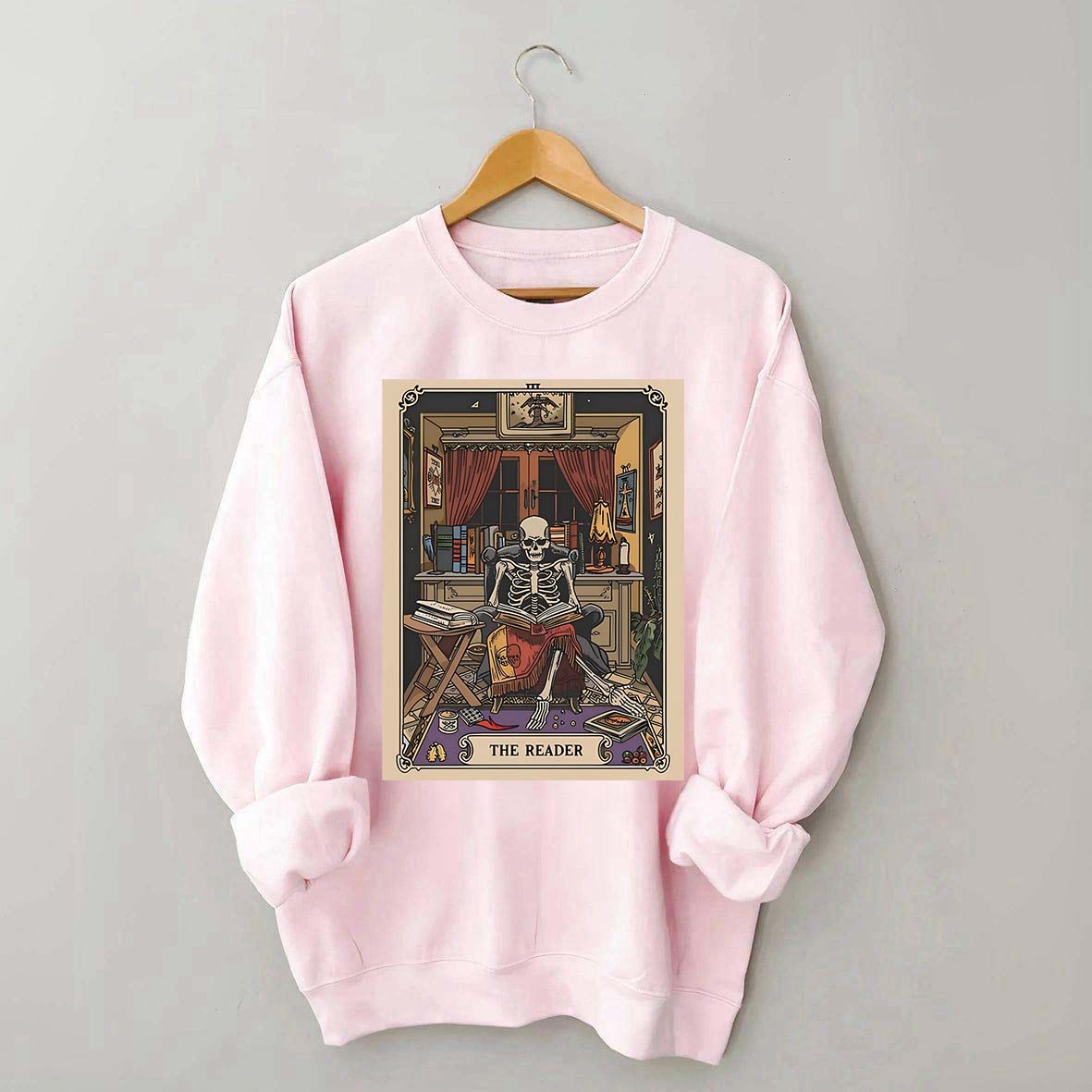 The Reader Tarot Card Skeleton Reading Sweatshirt
