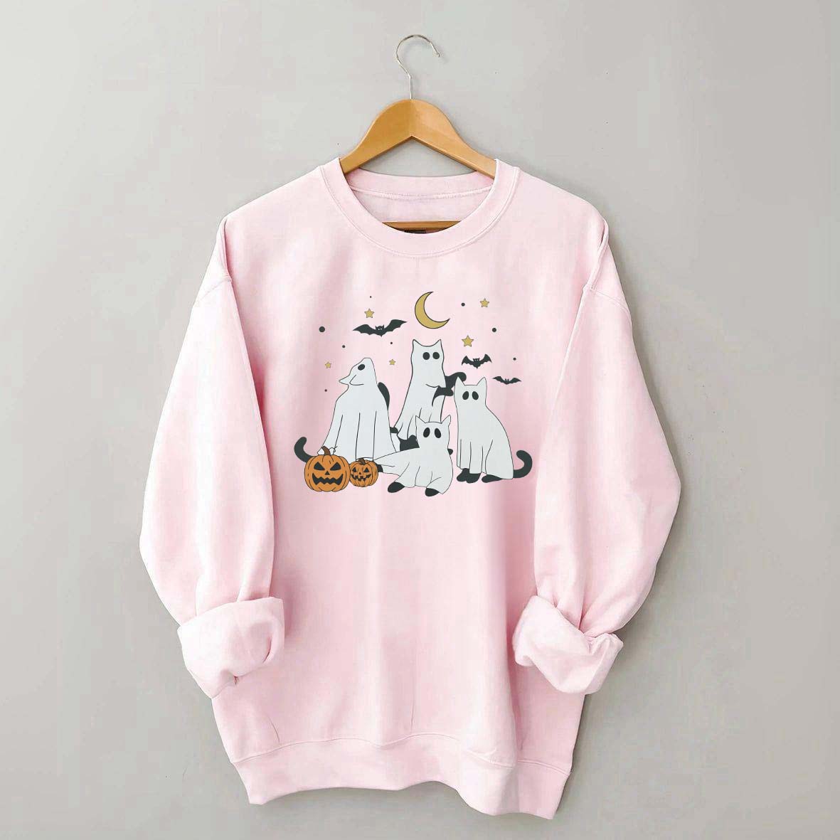 Retro Ghost Black Cat Moon Halloween Sweatshirt