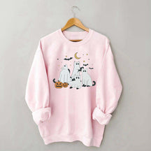 Retro Ghost Black Cat Moon Halloween Sweatshirt