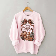 Cozy Christmas Bow Gingerbread Hot Cocoa Holiday Sweatshirt