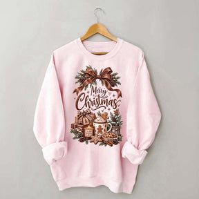 Cozy Christmas Bow Gingerbread Hot Cocoa Holiday Sweatshirt
