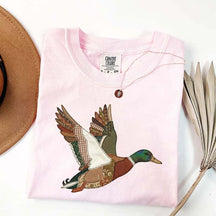 Faux Patchwork Mallard Duck Hunting Printed T-Shirt
