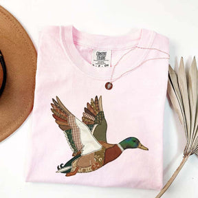 Faux Patchwork Mallard Duck Hunting Printed T-Shirt