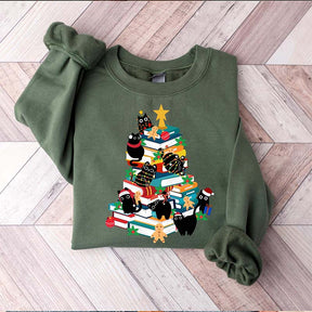 Cute Cats and Books Christmas Tree Sweatshirt