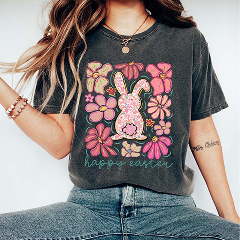 Happy Easter Bunny Floral T-Shirt
