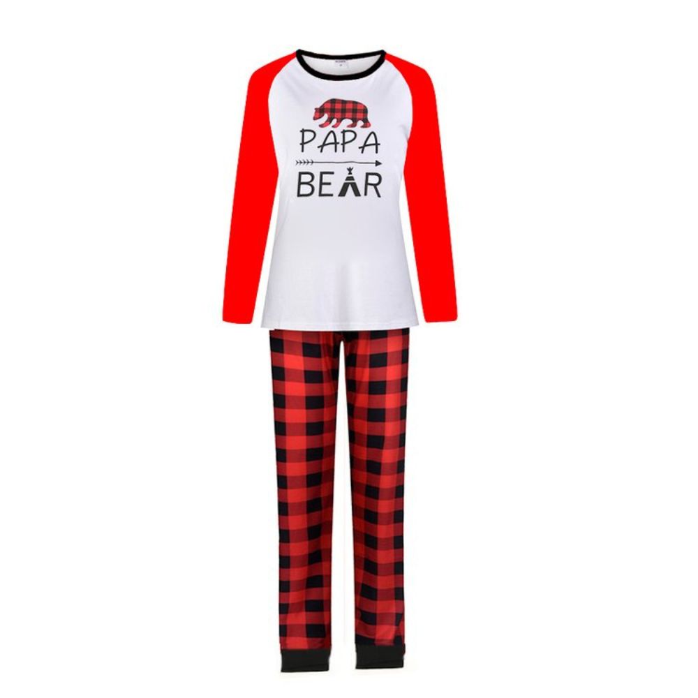 Family Matching Papa Bear & Mama Bear Red Plaid Pajamas Sets