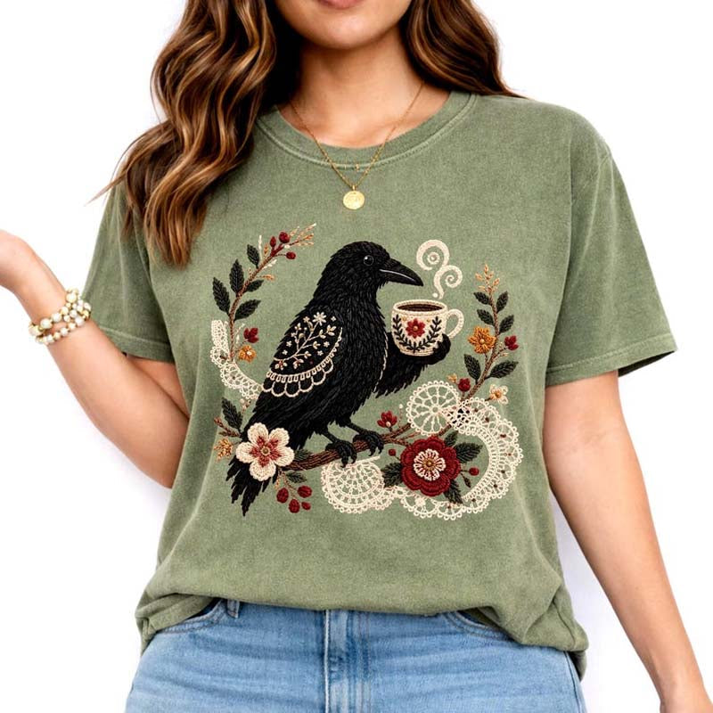 Boho Bird Crow Coffee Lover T-Shirt