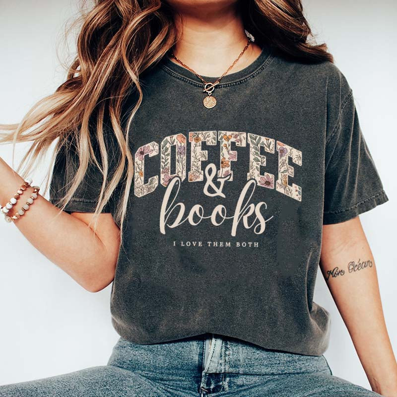 Coffee And Books Floral T-Shirt
