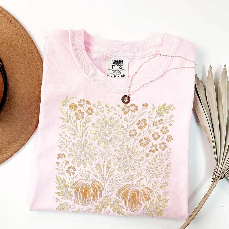 Comfort Colors Pumpkin Sunflower Floral Fall T-Shirt