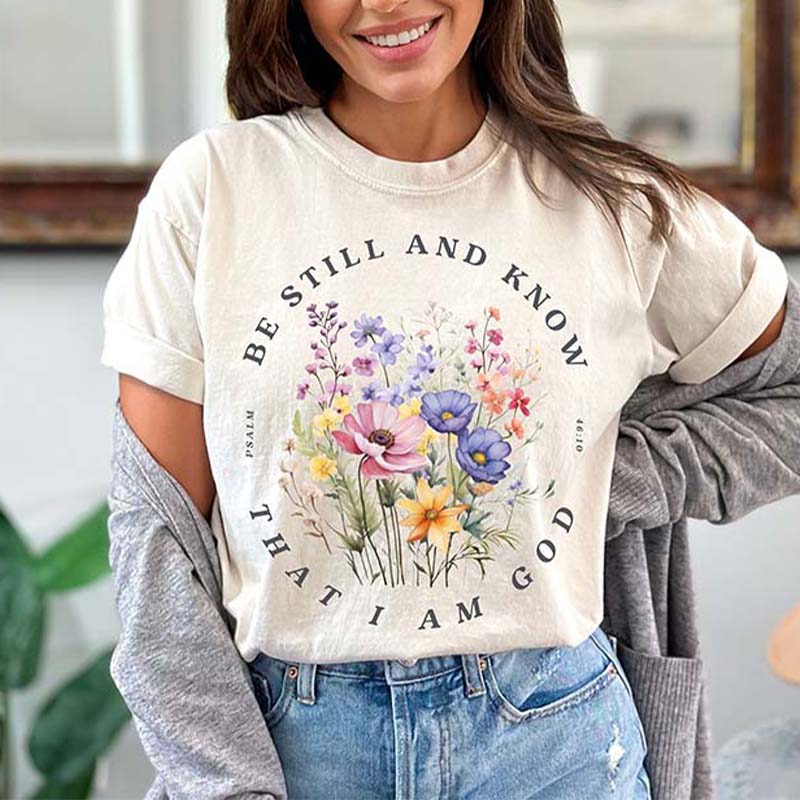 Women Christian Religious Flower T-Shirt