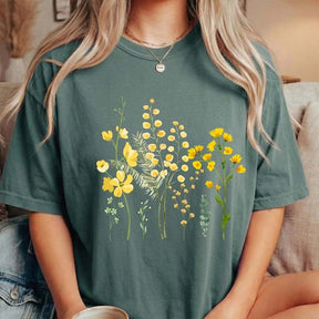 Boho Yellow Botanical Wildflower Flower T-Shirt