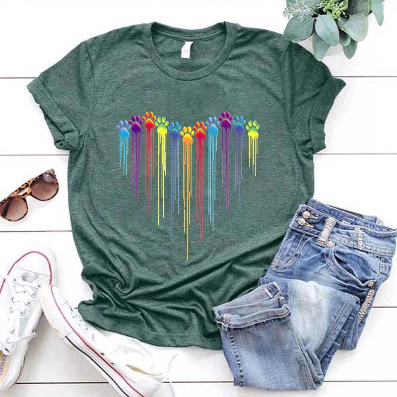 Colorful Dog Paw Heart T-Shirt