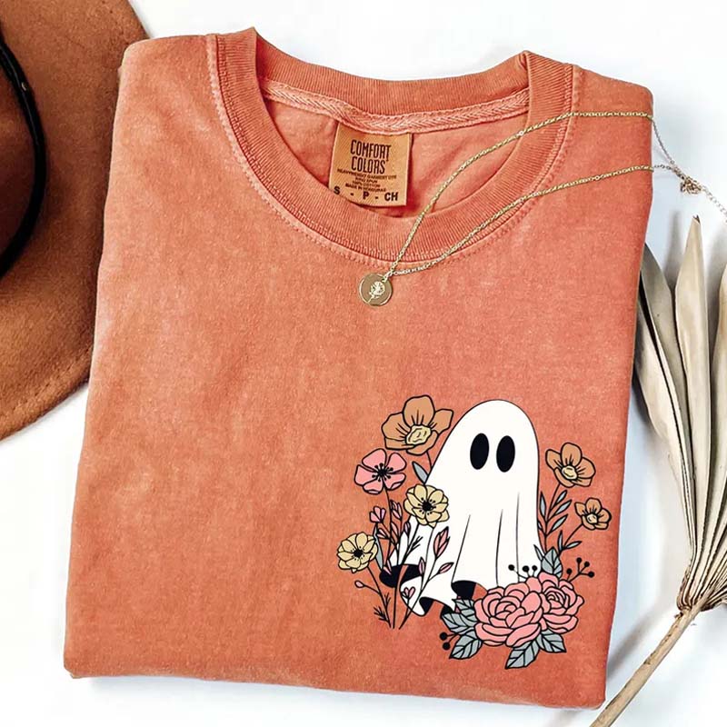 Halloween Ghost Floral Spooky Season T-Shirt