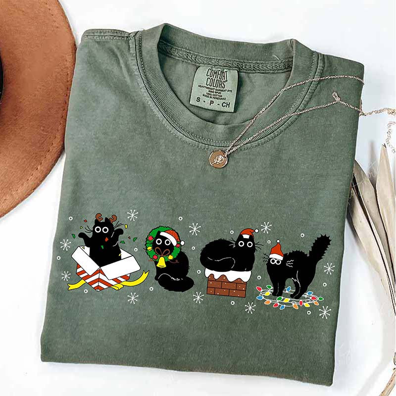 Christmas Black Cat T-shirt