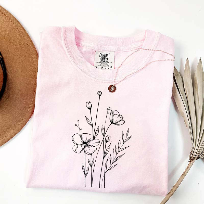 Minimalist Wildflower Plant Floral T-Shirt