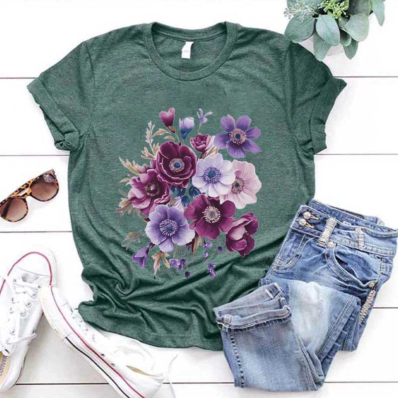 Vintage Pressed Botanical Purple Flowers T-Shirt
