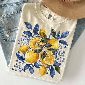 Blue Toile Citrus Botanical Lemon T-Shirt
