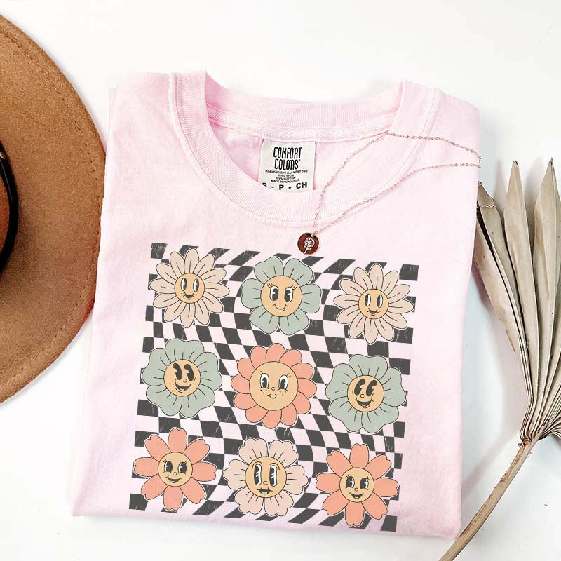 Retro Checkered Flower T-Shirt