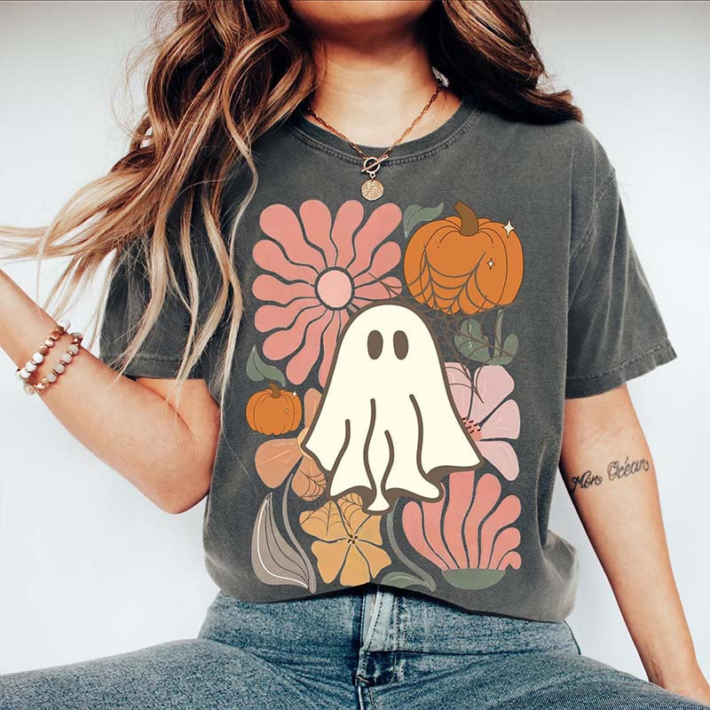 Comfort Colors Floral Ghost Halloween T-Shirt