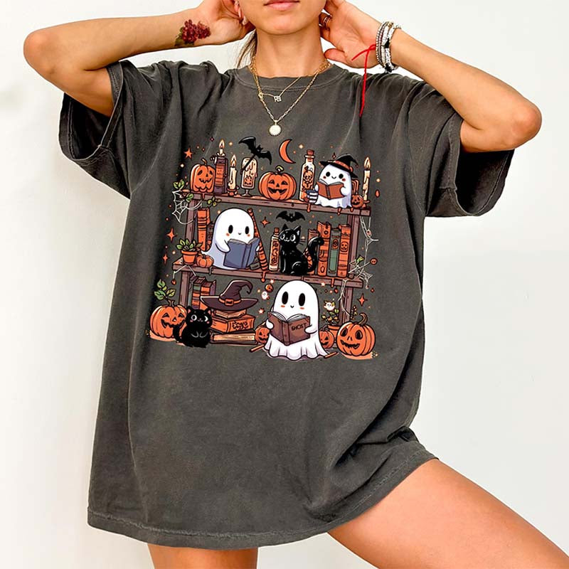 Comfort Colors Ghost Reading Cat T-Shirt