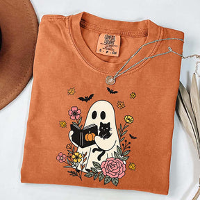 Ghost Reading Book and Black Cat T-Shirt