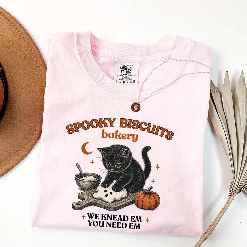 Kitty Biscuits Spooky Season Black Cat Halloween T-Shirt