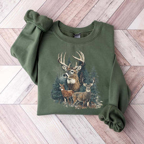 90's Retro Fall Buck And Doe Deer Sweatshirt