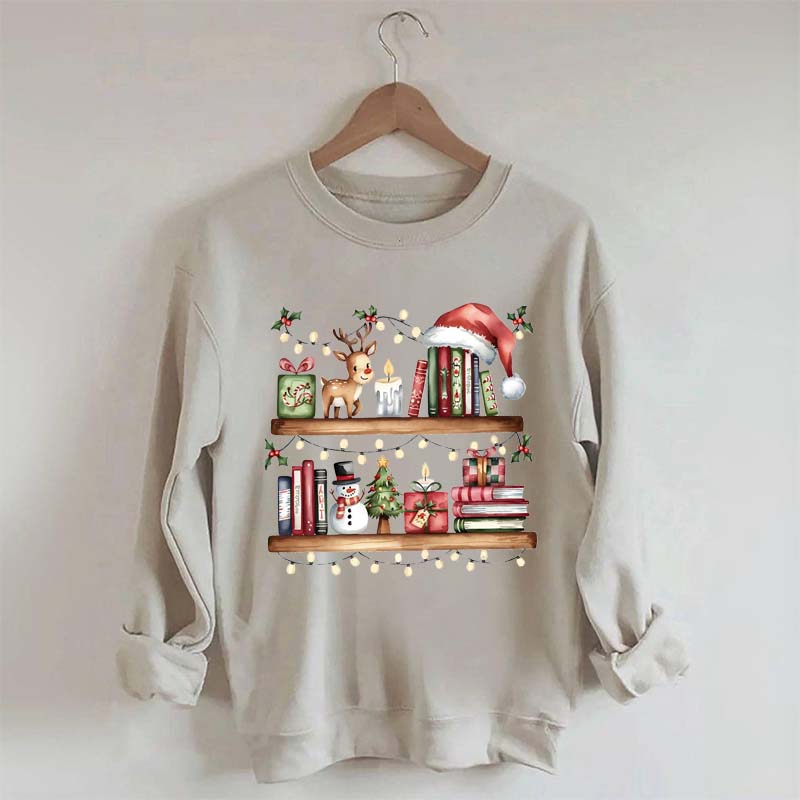 Christmas Bookshelf Book Lover Club Sweatshirt