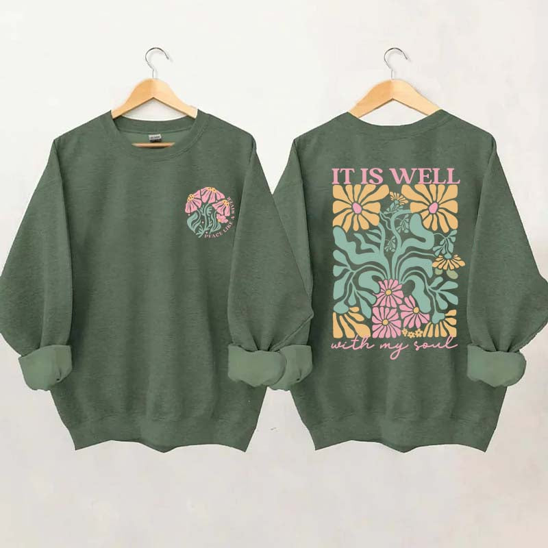 It is Well  Floral Boho Bible Verse Top Sweatshirt