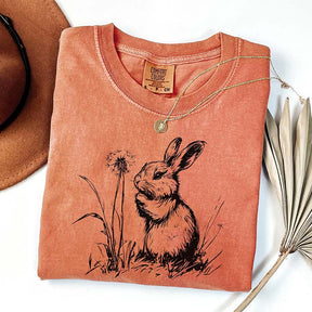 Botanical Bunny Line Art T-Shirt