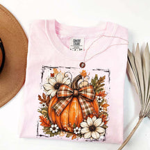 Pumpkin Bow Fall Graphic Floral T-Shirt