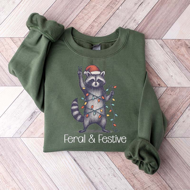 Feral and Festive Raccoon Christmas Sweatshirt