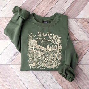 He Restores My Soul Psalm Floral Vintage Sweatshirt